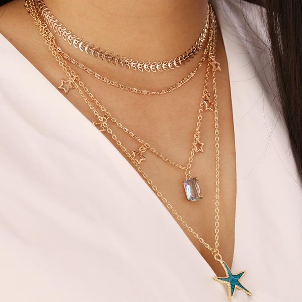 pendant necklaces bohemian starfish zircon five-pointed star multi-layer necklace for women fashion trendy, Silver
pendant necklaces bohemian starfish zircon five-pointed star multi-layer necklace for women fashion trendy, Silver