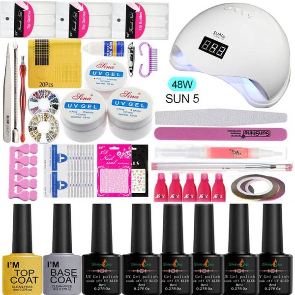 nail art kits 2021 set 6 colors uv gel polish kit manicure 36w/48w/54w led lamp base coat tool builder