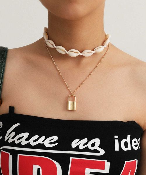 simple accessories, handmade beach necklaces, women's national style, shell lock double necklaces, Silver
simple accessories, handmade beach necklaces, women's national style, shell lock double necklaces, Silver
