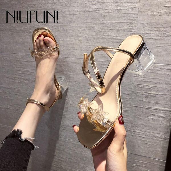 sandals rhinestone thick mid heel open toe women's star sequined gold silver crystal transparent pvc belt buckle women shoes, Black
sandals rhinestone thick mid heel open toe women's star sequined gold silver crystal transparent pvc belt buckle women shoes, Black
