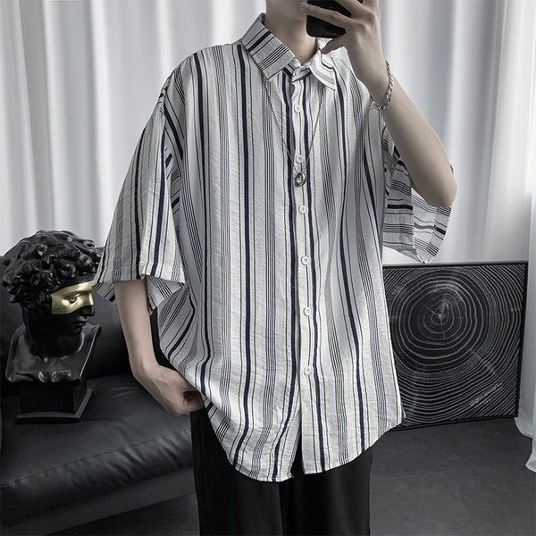 summer drape striped shirt men korean fashion loose business casual formal shirt men harajuku streetwear five-point sleeve, White;black
summer drape striped shirt men korean fashion loose business casual formal shirt men harajuku streetwear five-point sleeve, White;black