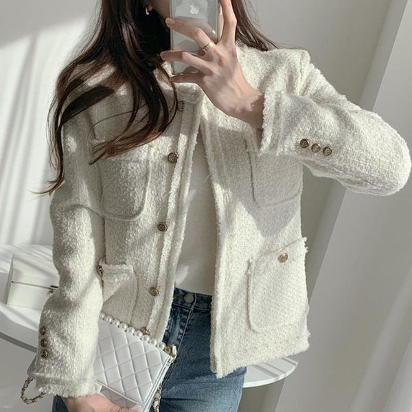 women's jackets women korean chic french temperament round neck metal single breasted design multi pocket tassel tweed short coat, Black;brown
women's jackets women korean chic french temperament round neck metal single breasted design multi pocket tassel tweed short coat, Black;brown