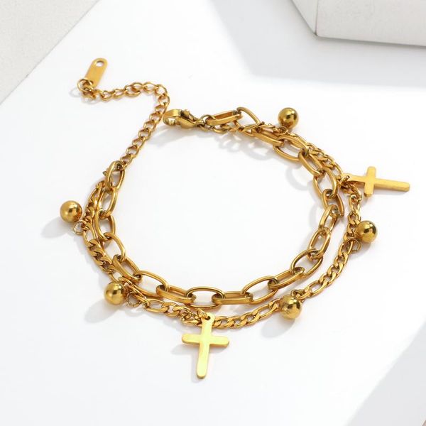 link, chain aensoa 2021 18 plated glossy double layer bracelets cross pendant wristband bangle jewelry for women men, Black
link, chain aensoa 2021 18 plated glossy double layer bracelets cross pendant wristband bangle jewelry for women men, Black