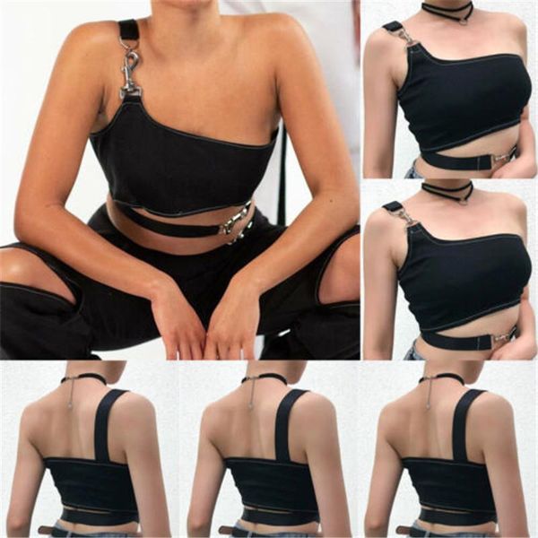 women's t-shirt summer women club stretch one shoulder metal buckles casual solid color slim fit crop vest s l, White
women's t-shirt summer women club stretch one shoulder metal buckles casual solid color slim fit crop vest s l, White