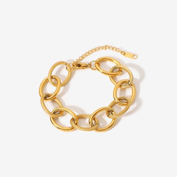 link, chain 18k gold plated stainless steel bracelets for women thick oval cable loop manual female punk, Black
link, chain 18k gold plated stainless steel bracelets for women thick oval cable loop manual female punk, Black