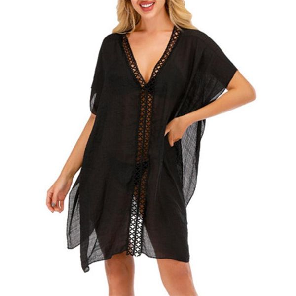 women's swimwear 2021 chiffon gauze hollow beach wear women swimsuit cover up bathing suits summer mini dress loose solid pareo, White;black
women's swimwear 2021 chiffon gauze hollow beach wear women swimsuit cover up bathing suits summer mini dress loose solid pareo, White;black