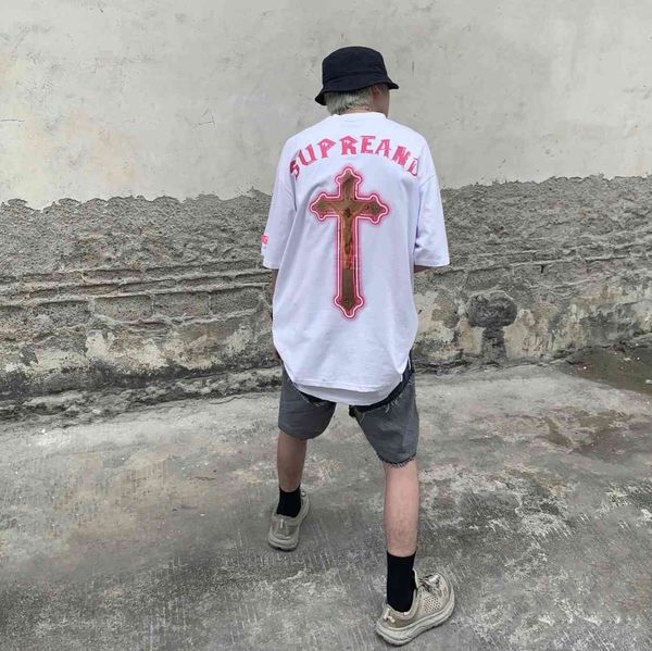 mz dark high street cross print short sleeve t-shirt men's summer american fashion brand ins niche top, White;black
mz dark high street cross print short sleeve t-shirt men's summer american fashion brand ins niche top, White;black