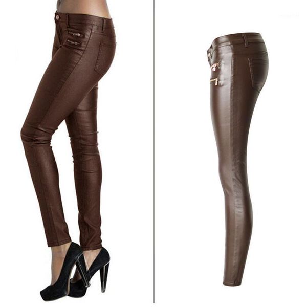 women's jeans woman brown pu leather pants fitness skinny low waist women stretch pencil, Blue
women's jeans woman brown pu leather pants fitness skinny low waist women stretch pencil, Blue