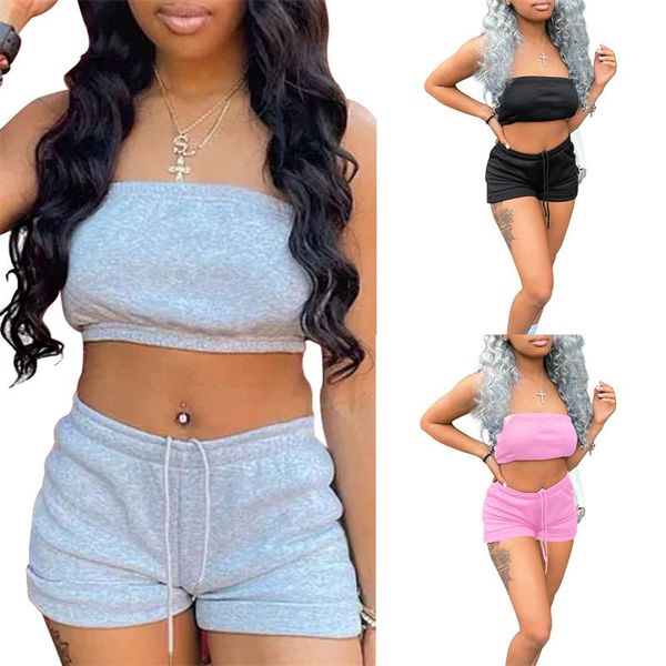 women's tracksuits summer casual strapless off shoulder tube crop and shorts women two piece set sportswear clothes, Gray
women's tracksuits summer casual strapless off shoulder tube crop and shorts women two piece set sportswear clothes, Gray