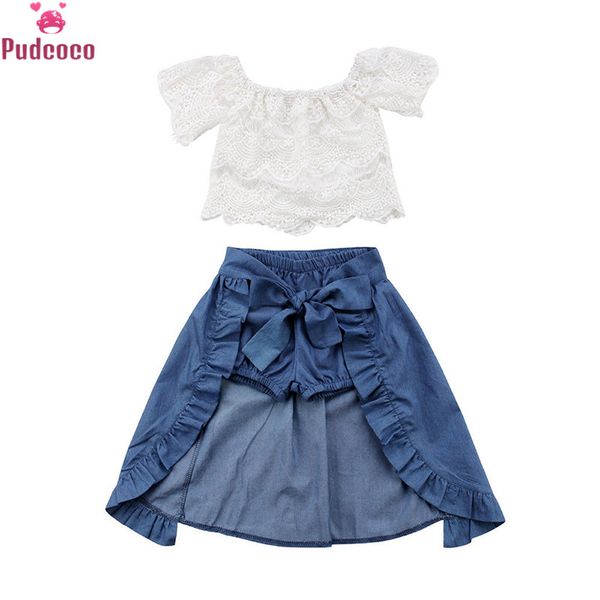 1-6y new fashion summer baby girl clothes set kid lace off-shoulder t-shirt shorts pants princess skirt party outfit clothes, White
1-6y new fashion summer baby girl clothes set kid lace off-shoulder t-shirt shorts pants princess skirt party outfit clothes, White