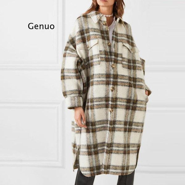 turn down collar loose women woolen coat plaid casual elegant wool jacket long oversize women's & blends, Black
turn down collar loose women woolen coat plaid casual elegant wool jacket long oversize women's & blends, Black