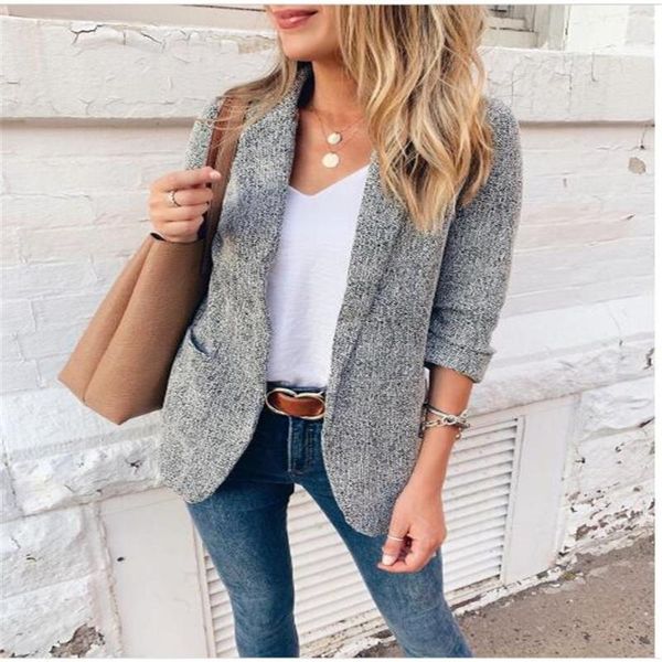 2021 fashion women notched three quarter sleeve no buttons cardigan small suits elegant casual slim blazers black khaki gray, White;black
2021 fashion women notched three quarter sleeve no buttons cardigan small suits elegant casual slim blazers black khaki gray, White;black