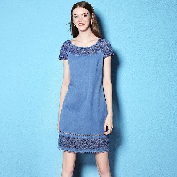 casual dresses large size mini dress female summer hollow out flowers spliced lace o-neck short sleeve loose thin denim nw17b1128, Black;gray
casual dresses large size mini dress female summer hollow out flowers spliced lace o-neck short sleeve loose thin denim nw17b1128, Black;gray