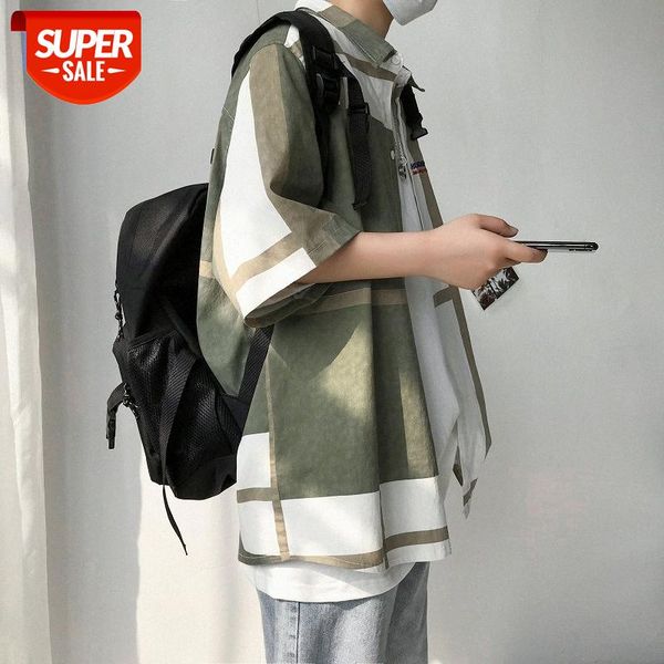 check color matching short-sleeved all-match long-sleeved casual shirt for men's large size loose five-point #b08z, White;black
check color matching short-sleeved all-match long-sleeved casual shirt for men's large size loose five-point #b08z, White;black