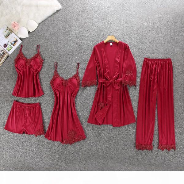 womens silk satin 5pcs suit ladies silk satin pajama set female lace pyjama set sleepwear autumn winter home wear nightwear for women, Black;red
womens silk satin 5pcs suit ladies silk satin pajama set female lace pyjama set sleepwear autumn winter home wear nightwear for women, Black;red