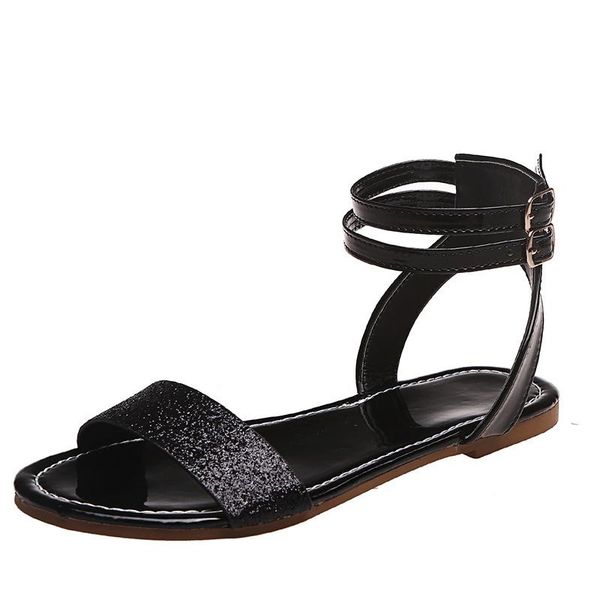 sandals 2021summer fashion women's buckle strap hollow out beach flat ladies solid color round toe plus size, Black 
sandals 2021summer fashion women's buckle strap hollow out beach flat ladies solid color round toe plus size, Black