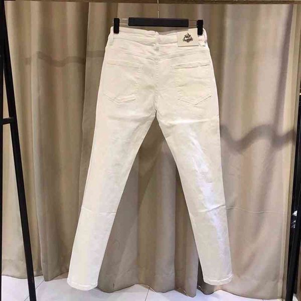 winter autumn fashion brand crosin ch cross and leather pierced scratch elastic slim small straight white jean, Blue
winter autumn fashion brand crosin ch cross and leather pierced scratch elastic slim small straight white jean, Blue
