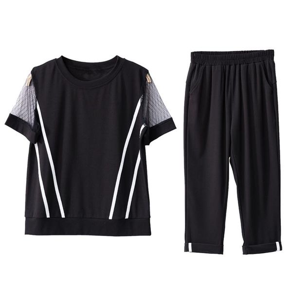 korean fashion splicing gauze 2021 summer new women t shirt capris 2 pcs clothing set leisure suit loose big yards plus size, Gray
korean fashion splicing gauze 2021 summer new women t shirt capris 2 pcs clothing set leisure suit loose big yards plus size, Gray