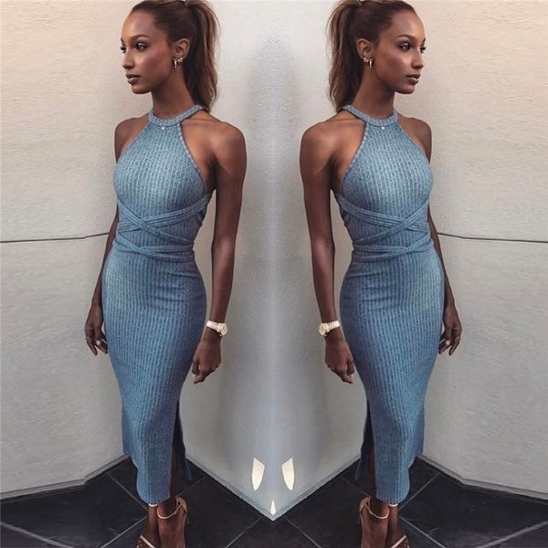 summer sheath dress women clothes party halter neck sleeveless slit mid-calf dresses slim backless bandage grey vestidos t200320, Black;pink
summer sheath dress women clothes party halter neck sleeveless slit mid-calf dresses slim backless bandage grey vestidos t200320, Black;pink