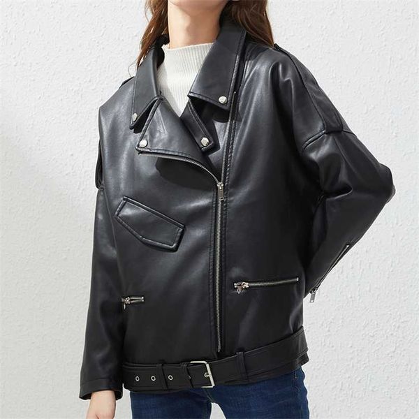 ailegogo spring autumn oversized faux leather jacket with belt women casual loose biker outwear female bf black leather coat 211007
ailegogo spring autumn oversized faux leather jacket with belt women casual loose biker outwear female bf black leather coat 211007