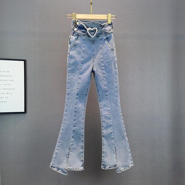 women's jeans 2021 flare denim pants beading high waisted full length trousers trendy girls bottom irregular slit straight leg women, Blue
women's jeans 2021 flare denim pants beading high waisted full length trousers trendy girls bottom irregular slit straight leg women, Blue