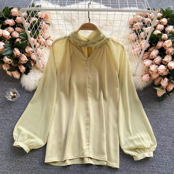women's blouses & shirts 2021 autumn temperament light mature style blouse female v-neck twisted hollow blusa shirt df126, White
women's blouses & shirts 2021 autumn temperament light mature style blouse female v-neck twisted hollow blusa shirt df126, White