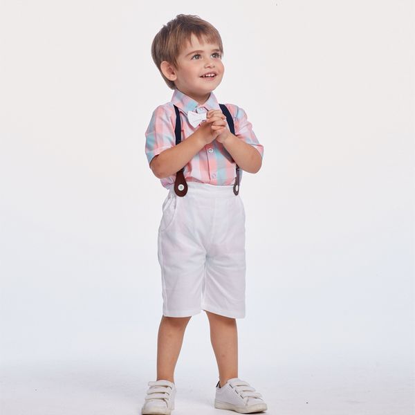 boys' slim fitting short sleeve shirt with suspender shorts and gentleman's bow tie suit, Blue
boys' slim fitting short sleeve shirt with suspender shorts and gentleman's bow tie suit, Blue