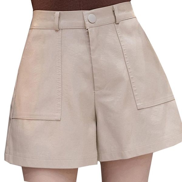 women's shorts pantalones cortos de mujer casual black pu leather wide leg women autumn pockets loose high waist, White;black
women's shorts pantalones cortos de mujer casual black pu leather wide leg women autumn pockets loose high waist, White;black