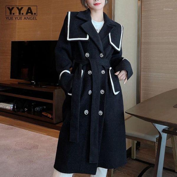 high street navy collar double breasted overcoat winter loose fit women wool coat fashion medium long black woolen blends jacket women'
high street navy collar double breasted overcoat winter loose fit women wool coat fashion medium long black woolen blends jacket women'