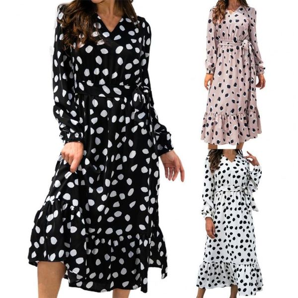 casual dresses dot print ruffle large hem midi dress elegant v neck puff long sleeve autumn sundress, Black;gray
casual dresses dot print ruffle large hem midi dress elegant v neck puff long sleeve autumn sundress, Black;gray