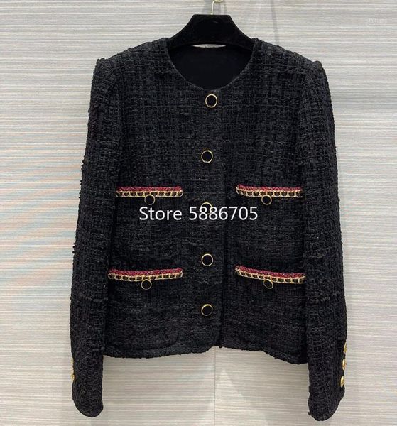 women's wool & blends fashion design high-end 2021 autumn winter black tweed jacket o-neck four pockets single breasted slim coat outwe
women's wool & blends fashion design high-end 2021 autumn winter black tweed jacket o-neck four pockets single breasted slim coat outwe