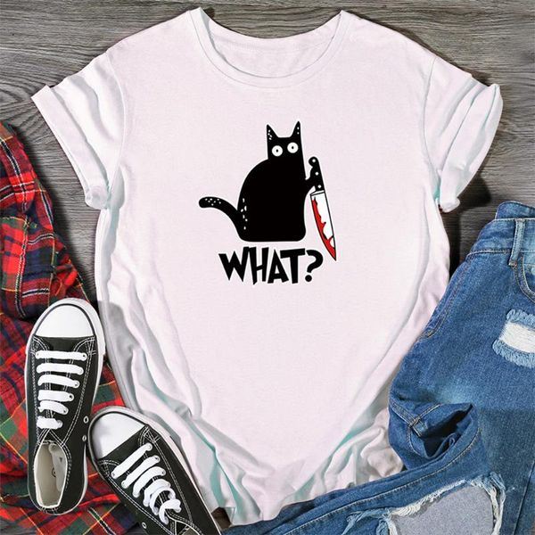women's t-shirt black cat killer streetwear women t shirts surprised with eyes open korean t-shirts trendy cute comfortable, White 
women's t-shirt black cat killer streetwear women t shirts surprised with eyes open korean t-shirts trendy cute comfortable, White