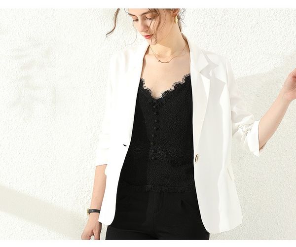 spring 2021 new coat with a thin suit coat with seven sleeves in temperament., White;black
spring 2021 new coat with a thin suit coat with seven sleeves in temperament., White;black