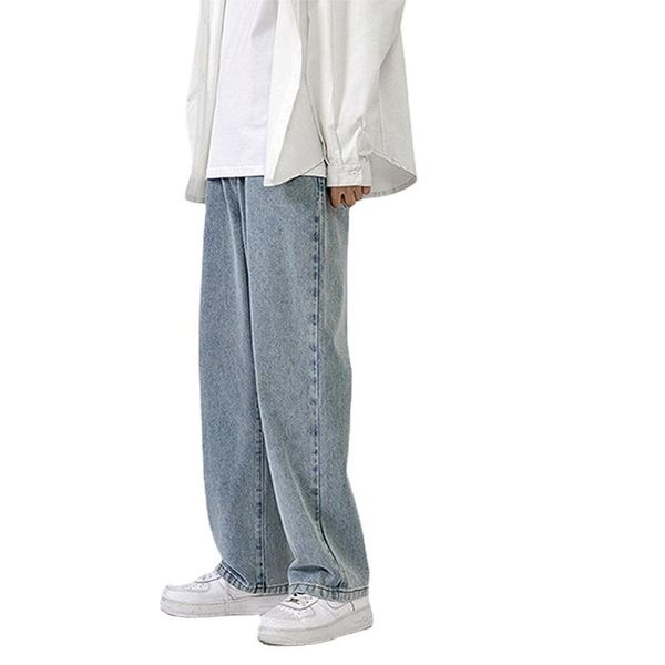 men's jeans 2021 autumn korean version of the fashion trend all-match solid color straight-leg pants loose, Blue 
men's jeans 2021 autumn korean version of the fashion trend all-match solid color straight-leg pants loose, Blue
