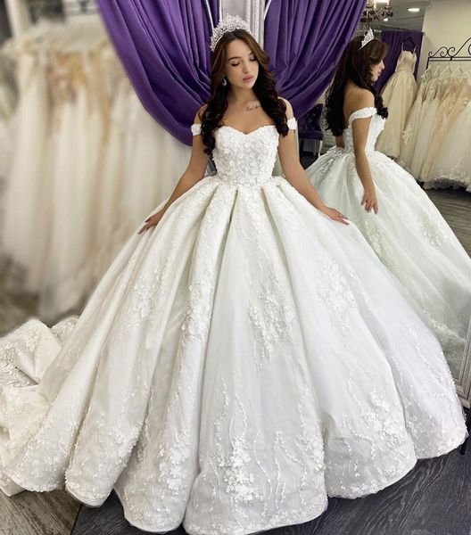 off shoulder lace ball gown wedding dresses 3d floral appliques court train corset back plus size bridal gowns robes de mariée, White
off shoulder lace ball gown wedding dresses 3d floral appliques court train corset back plus size bridal gowns robes de mariée, White
