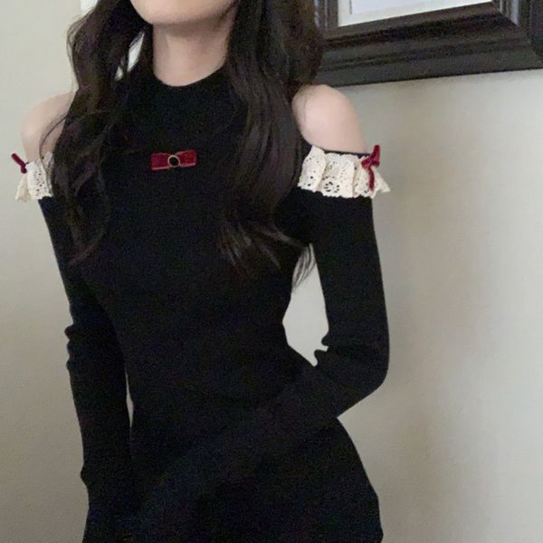 2021 new cold shoulder lace decoration ribbed black red mini long sleeve bodycon knitted sweater y2k women spring fall autumn c217 6vid, Black;gray
2021 new cold shoulder lace decoration ribbed black red mini long sleeve bodycon knitted sweater y2k women spring fall autumn c217 6vid, Black;gray