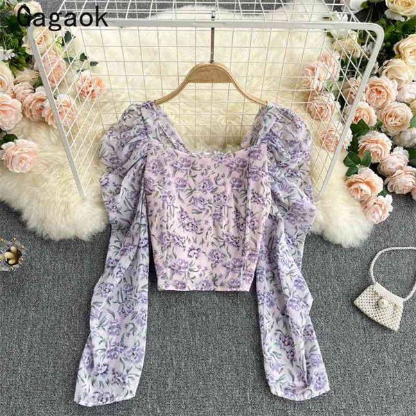 women blouses spring autumn vintage chiffon floral print square collar shirts korean elegant chic wild blouse 210531, White
women blouses spring autumn vintage chiffon floral print square collar shirts korean elegant chic wild blouse 210531, White