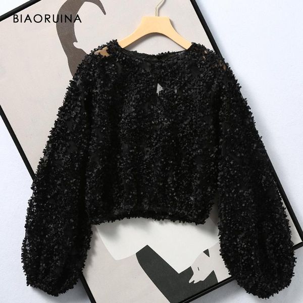 biaoruina women's black tulle transparent spliced flowers decoration blouse lantern sleeve round neck ladies elegant, White
biaoruina women's black tulle transparent spliced flowers decoration blouse lantern sleeve round neck ladies elegant, White