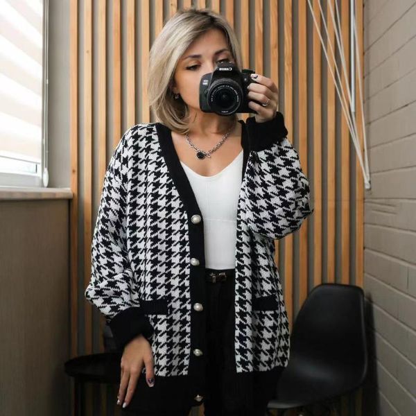women's knits & tees casual houndstooth cardigan sweaters women v neck pearl button long sleeve knitted outwear autumn winter loose ove, White
women's knits & tees casual houndstooth cardigan sweaters women v neck pearl button long sleeve knitted outwear autumn winter loose ove, White