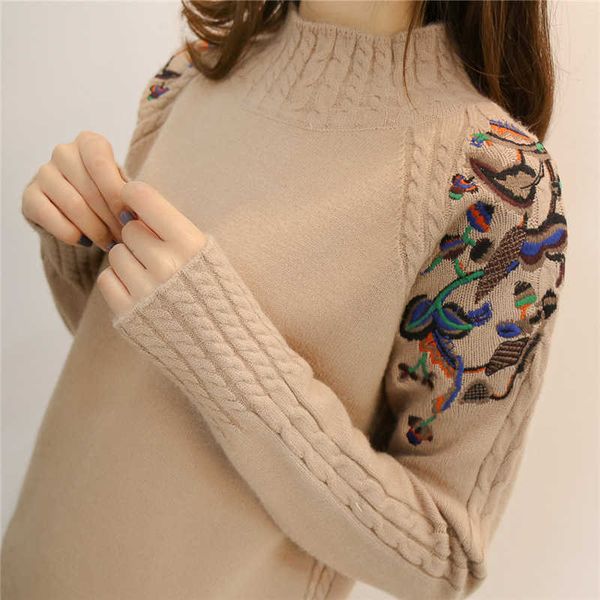 sweater female winter embroidery half-high collar long-sleeved sweater women's loose wild pullover 210527, White;black
sweater female winter embroidery half-high collar long-sleeved sweater women's loose wild pullover 210527, White;black