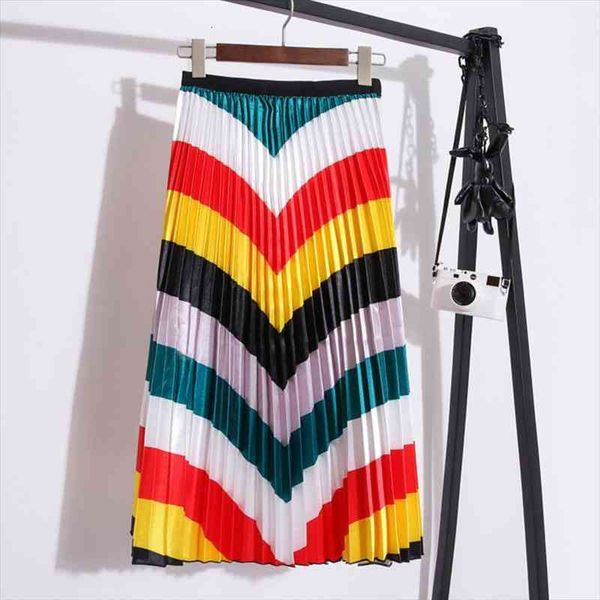 rainbow striped patchwork pleated skirts womens fashion chic high waist elastic swing mid-calf summer skirt a-line jupe, Black
rainbow striped patchwork pleated skirts womens fashion chic high waist elastic swing mid-calf summer skirt a-line jupe, Black