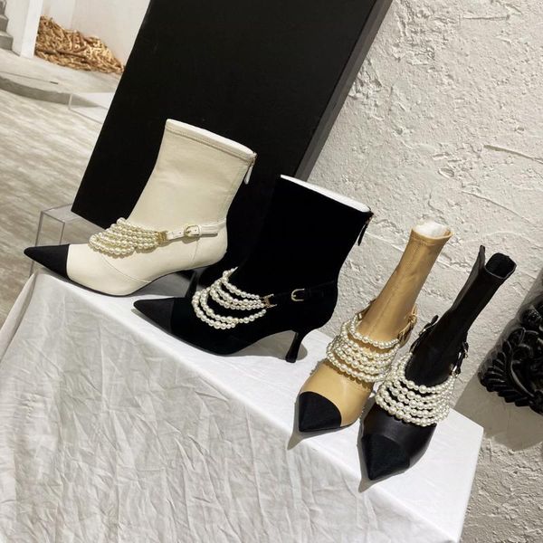 boots winter women shoes genuine leather high heels short pearls chain pointed toe designer autumn zip botas de mujer, Black
boots winter women shoes genuine leather high heels short pearls chain pointed toe designer autumn zip botas de mujer, Black