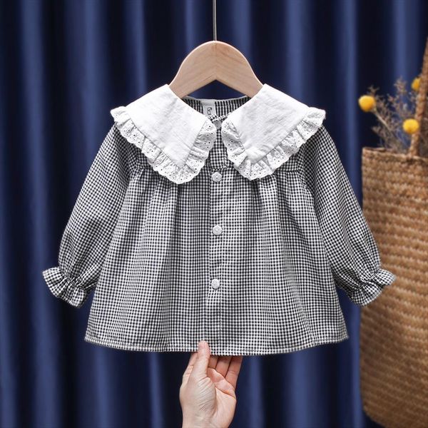 spring autumn children clothes classic style girls cute doll collar loose lattice baby shirt long sleeve cotton blouse, White;black
spring autumn children clothes classic style girls cute doll collar loose lattice baby shirt long sleeve cotton blouse, White;black