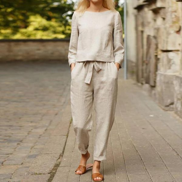 spring two piece cotton linen womens pants sets elegant o neck shirt and drawstring casual outfits pocket harajuku suits, White
spring two piece cotton linen womens pants sets elegant o neck shirt and drawstring casual outfits pocket harajuku suits, White
