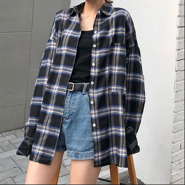 womens blouse plaid print vintage spring autumnlapel shirt loose single breasted long sleeve blouse blusas mujer de moda, White
womens blouse plaid print vintage spring autumnlapel shirt loose single breasted long sleeve blouse blusas mujer de moda, White