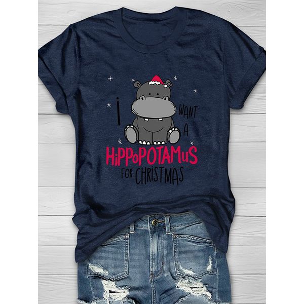 Summer ladies tops T-shirt Christmas little rhino print round neck street casual home short-sleeved loose and comfortable, White
Summer ladies tops T-shirt Christmas little rhino print round neck street casual home short-sleeved loose and comfortable, White
