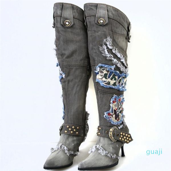 women winter high heel beaded denim stiletto over knee knight boots warm plush rubber shoe female, Black
women winter high heel beaded denim stiletto over knee knight boots warm plush rubber shoe female, Black