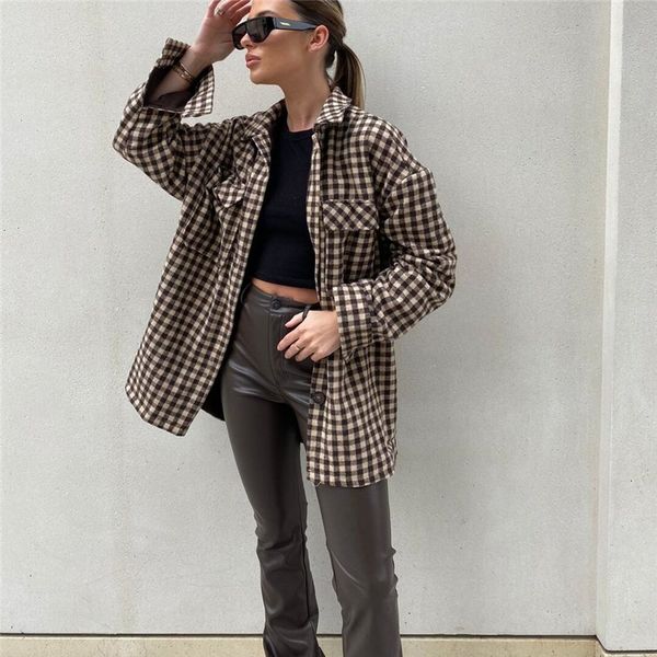 women's jackets casual women oversized brown plaid shirt coat 2021 spring fashion ladies loose basic female streetwear outwear jhq, Black;brown
women's jackets casual women oversized brown plaid shirt coat 2021 spring fashion ladies loose basic female streetwear outwear jhq, Black;brown