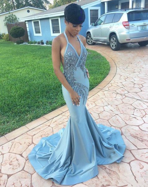 african halter mermaid long evening dresses sequined beaded sweep train backless satin special occasin formal prom dress, Black;red
african halter mermaid long evening dresses sequined beaded sweep train backless satin special occasin formal prom dress, Black;red