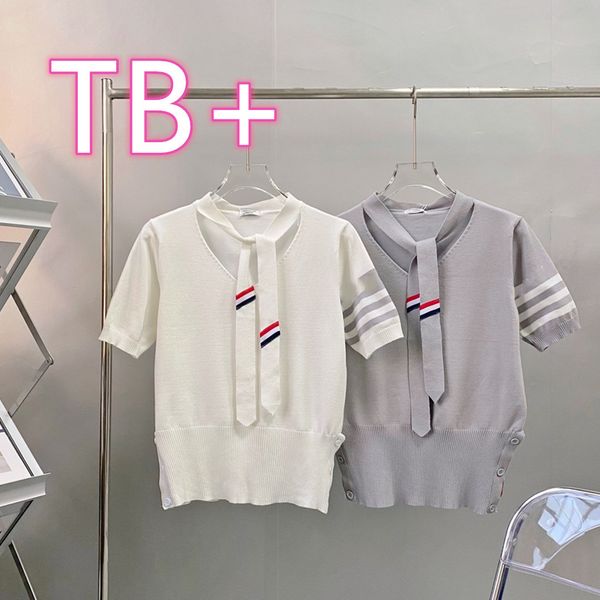 luxury design + summer fashion four bar college tie short sleeve v-neck slim women's t-shirt, White 
luxury design + summer fashion four bar college tie short sleeve v-neck slim women's t-shirt, White